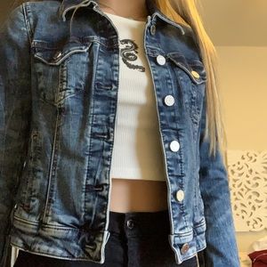 white house black market cropped jean jacket